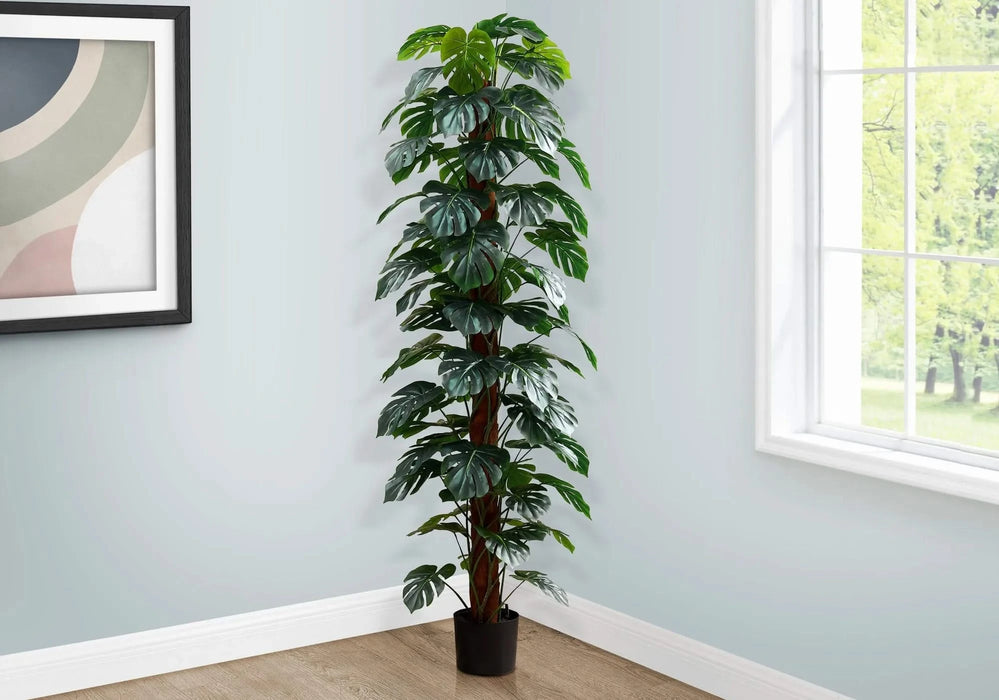 Artificial Plant, 83' Tall, Monstera Tree, Floor, Indoor, Decorative, Green Leaves, Black Pot Default -DTYStore