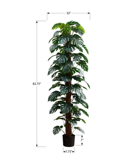 Artificial Plant, 83' Tall, Monstera Tree, Floor, Indoor, Decorative, Green Leaves, Black Pot Default -DTYStore