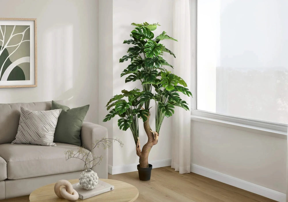 Artificial Plant, 83' Tall, Monstera Tree, Potted, Real Touch, Green Leaves, Black Pot Default -DTYStore