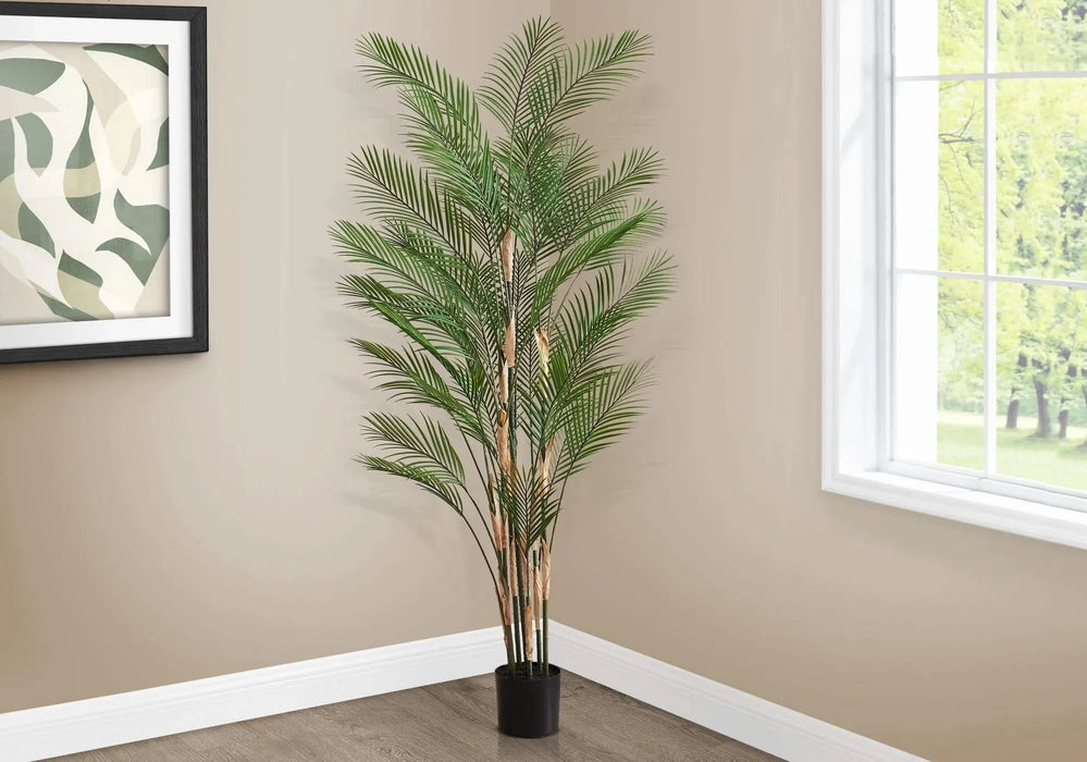 Artificial Plant, 83' Tall, Palm Tree, Decorative, Floor, Indoor, Potted, Real Touch, Green Leaves, Black Pot Default -DTYStore