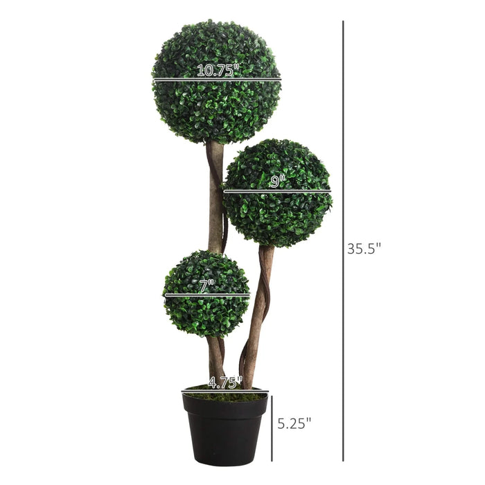 Artificial Plant for Home Decor Indoor & Outdoor Fake Plants Artificial Tree in Pot, 3 Ball Boxwood Topiary Tree for Home Office, Living Room Decor, Dark Green Default -DTYStore