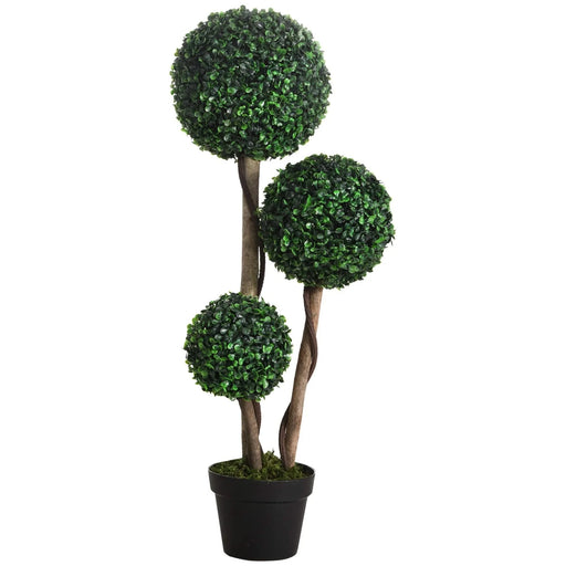 Artificial Plant for Home Decor Indoor & Outdoor Fake Plants Artificial Tree in Pot, 3 Ball Boxwood Topiary Tree for Home Office, Living Room Decor, Dark Green Default -DTYStore