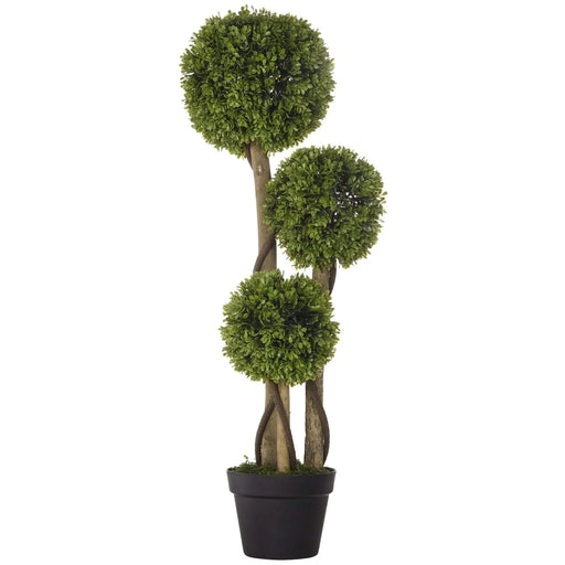 Artificial Plant for Home Decor Indoor & Outdoor Fake Plants Artificial Tree in Pot, 3 Ball Boxwood Topiary Tree for Home Office, Living Room Decor, Light Green Default -DTYStore