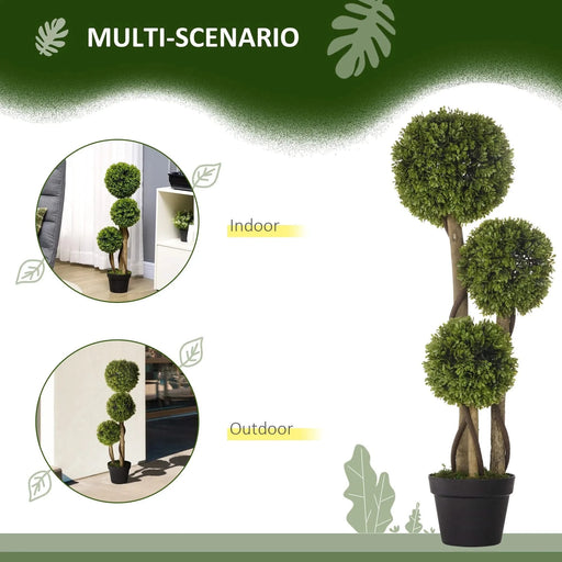 Artificial Plant for Home Decor Indoor & Outdoor Fake Plants Artificial Tree in Pot, 3 Ball Boxwood Topiary Tree for Home Office, Living Room Decor, Light Green Default -DTYStore