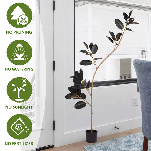 Artificial Rubber Tree, 6.9ft Tall Faux Indoor Floor Plant with Real Touch Leaves, Decorative Tropical Greenery for Home or Office, 1pc/set Default -DTYStore