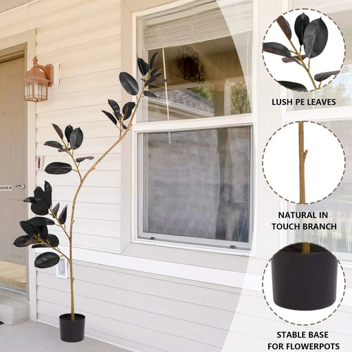Artificial Rubber Tree, 6.9ft Tall Faux Indoor Floor Plant with Real Touch Leaves, Decorative Tropical Greenery for Home or Office, 1pc/set Default -DTYStore