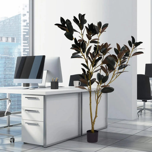 Artificial Rubber Tree, 6FT Tall Fake Plant for Indoor Home, Office, Living Room, Patio, or Porch Decoration, 1pc/set Default -DTYStore