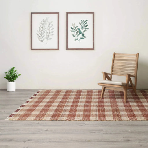 Artisan Hand Woven Jute & Cotton Brown Plaid Rug-5X7 ft Default -DTYStore