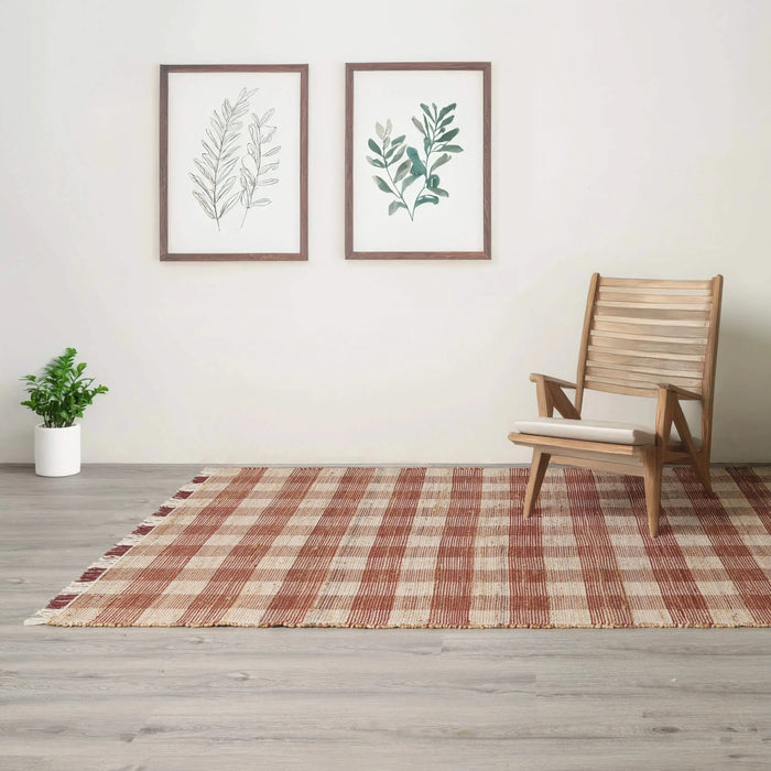 Artisan Hand Woven Jute & Cotton Brown Plaid Rug-5X7 ft Default -DTYStore