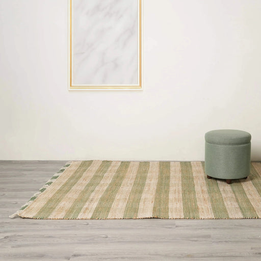 Artisan Hand Woven Jute & Cotton Green Plaid Rug-5X7 ft Default -DTYStore