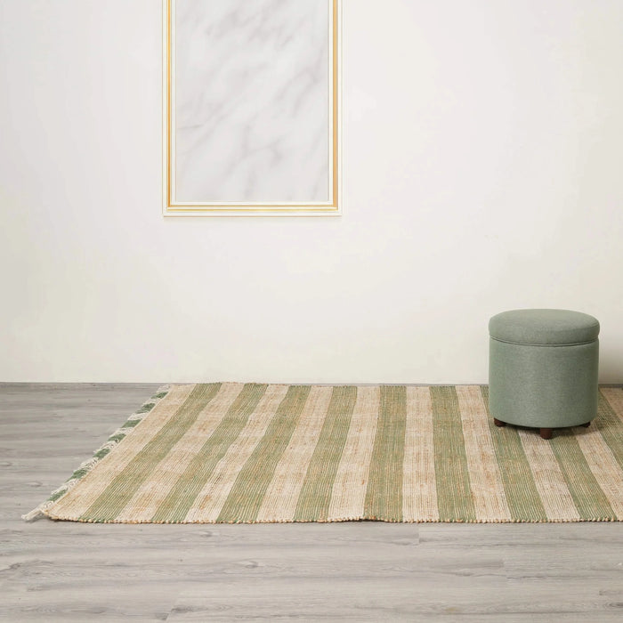 Artisan Hand Woven Jute & Cotton Green Plaid Rug-5X7 ft Default -DTYStore