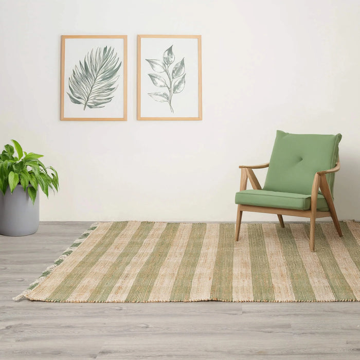 Artisan Hand Woven Jute & Cotton Green Plaid Rug-5X7 ft Default -DTYStore