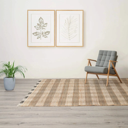 Artisan Hand Woven Jute & Cotton Grey Plaid Rug-6X9 ft Default -DTYStore