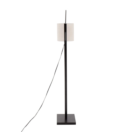 Arturo Contemporary Floor Lamp in Black Wood and Black Steel with Grey Fabric Shade by LumiSource Default -DTYStore