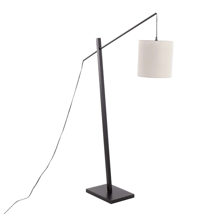 Arturo Contemporary Floor Lamp in Black Wood and Black Steel with Grey Fabric Shade by LumiSource Default -DTYStore