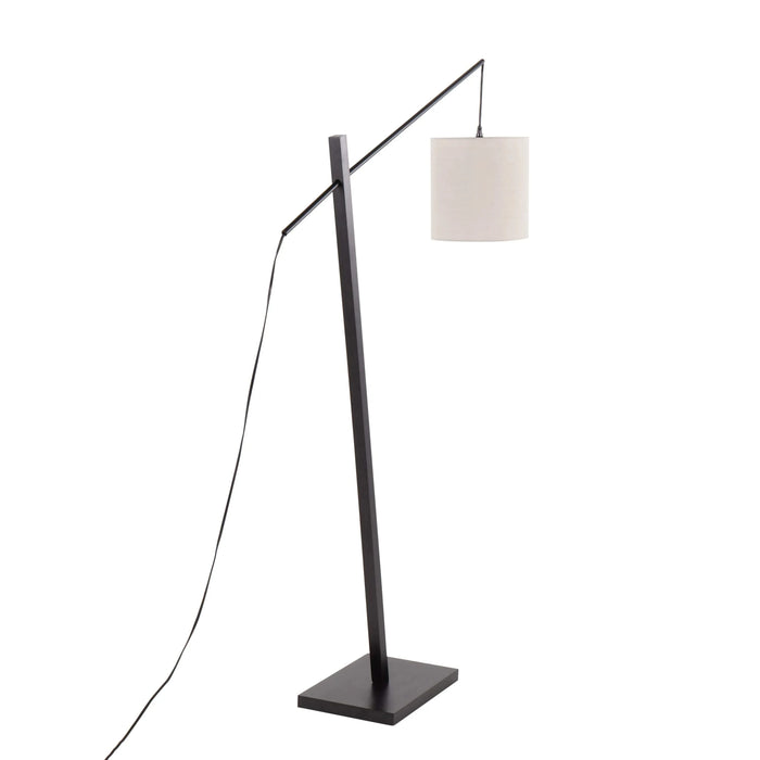 Arturo Contemporary Floor Lamp in Black Wood and Black Steel with Grey Fabric Shade by LumiSource Default -DTYStore