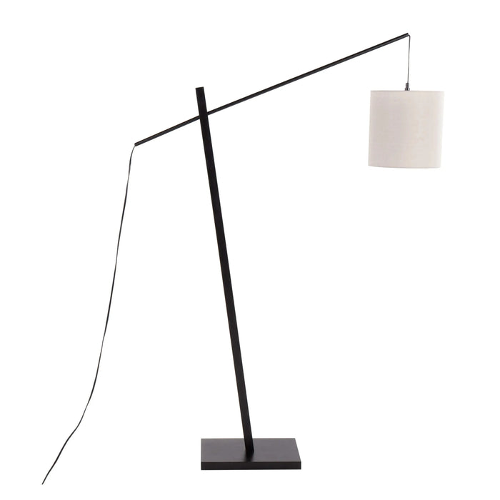 Arturo Contemporary Floor Lamp in Black Wood and Black Steel with Grey Fabric Shade by LumiSource Default -DTYStore