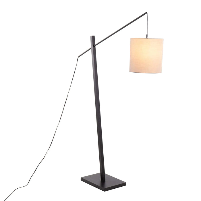 Arturo Contemporary Floor Lamp in Black Wood and Black Steel with Grey Fabric Shade by LumiSource Default -DTYStore