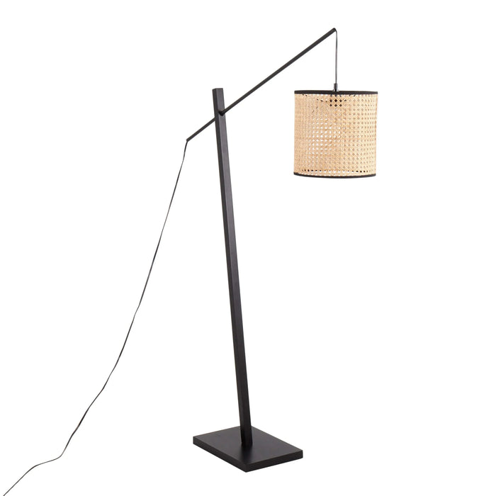 Arturo Contemporary Floor Lamp in Black Wood and Black Steel with Rattan Shade by LumiSource Default -DTYStore