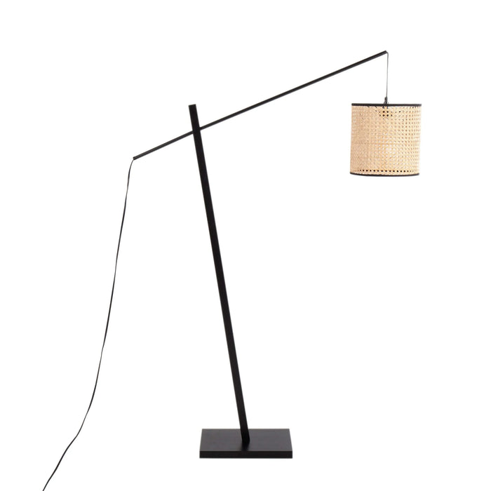 Arturo Contemporary Floor Lamp in Black Wood and Black Steel with Rattan Shade by LumiSource Default -DTYStore