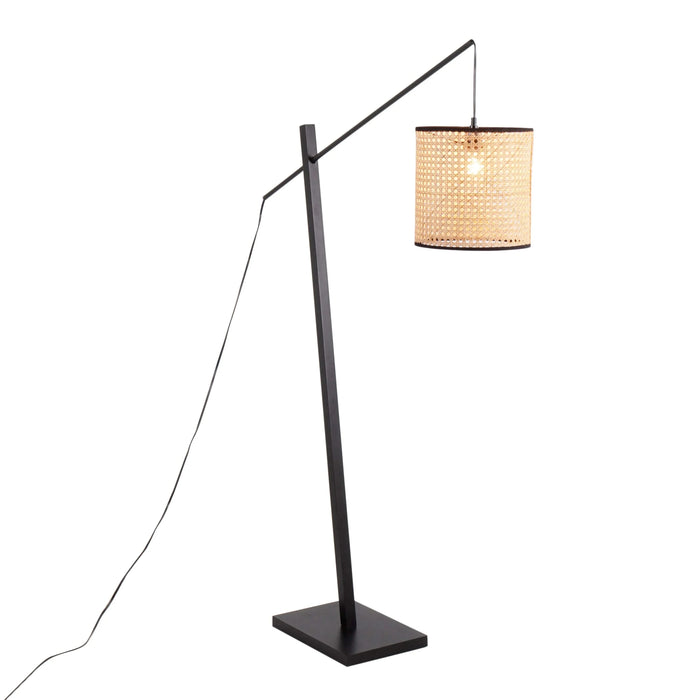 Arturo Contemporary Floor Lamp in Black Wood and Black Steel with Rattan Shade by LumiSource Default -DTYStore