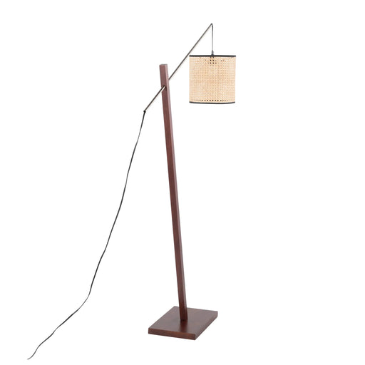 Arturo Contemporary Floor Lamp in Walnut Wood and Satin Nickel with Rattan Shade by LumiSource Default -DTYStore
