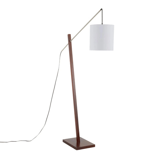 Arturo Contemporary Floor Lamp in Walnut Wood and White Fabric Shade by LumiSource Default -DTYStore
