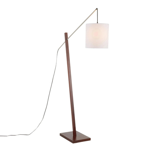 Arturo Contemporary Floor Lamp in Walnut Wood and White Fabric Shade by LumiSource Default -DTYStore