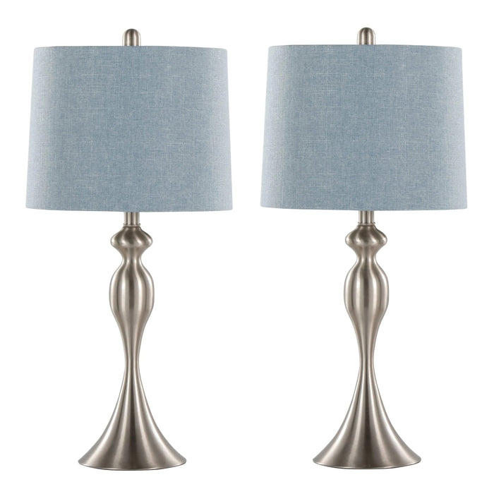 Ashland 27' Contemporary Metal Table Lamp in Brushed Nickel with Light Blue Linen Shade from Grandview Gallery by LumiSource - Set of 2 Default -DTYStore