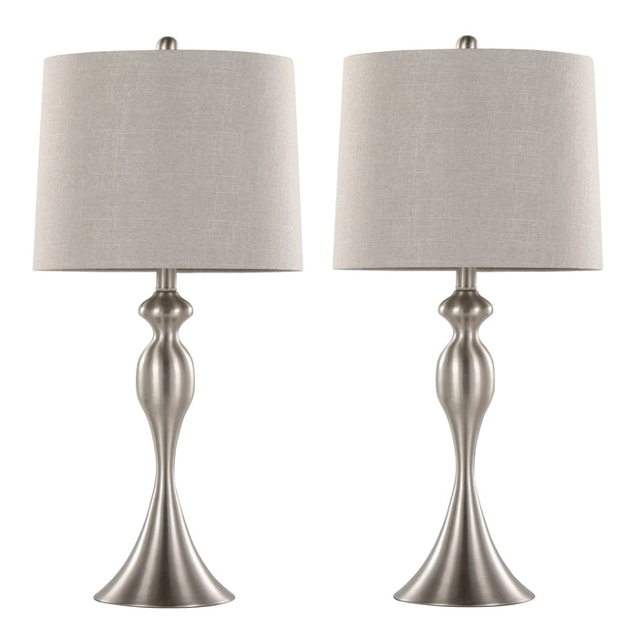 Ashland 27' Contemporary Metal Table Lamp in Brushed Nickel with Light Grey Textured Linen Shade from Grandview Gallery by LumiSource - Set of 2 Default -DTYStore