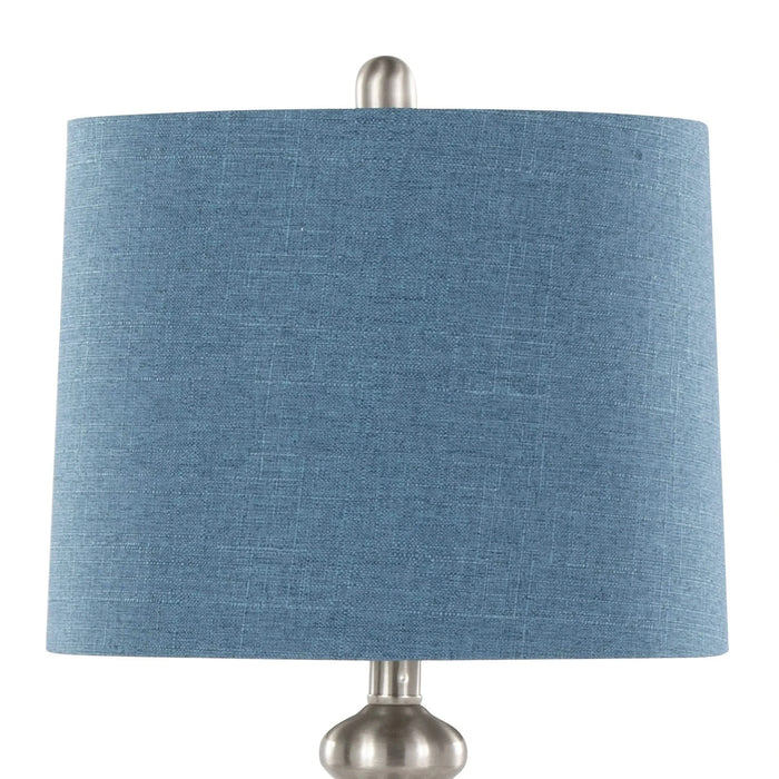 Ashland 27' Contemporary Metal Table Lamp in Brushed Nickel with Moroccan Blue Textured Slub Linen Shade from Grandview Gallery by LumiSource - Set of 2 Default -DTYStore