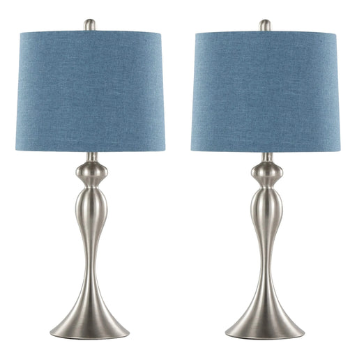 Ashland 27' Contemporary Metal Table Lamp in Brushed Nickel with Moroccan Blue Textured Slub Linen Shade from Grandview Gallery by LumiSource - Set of 2 Default -DTYStore