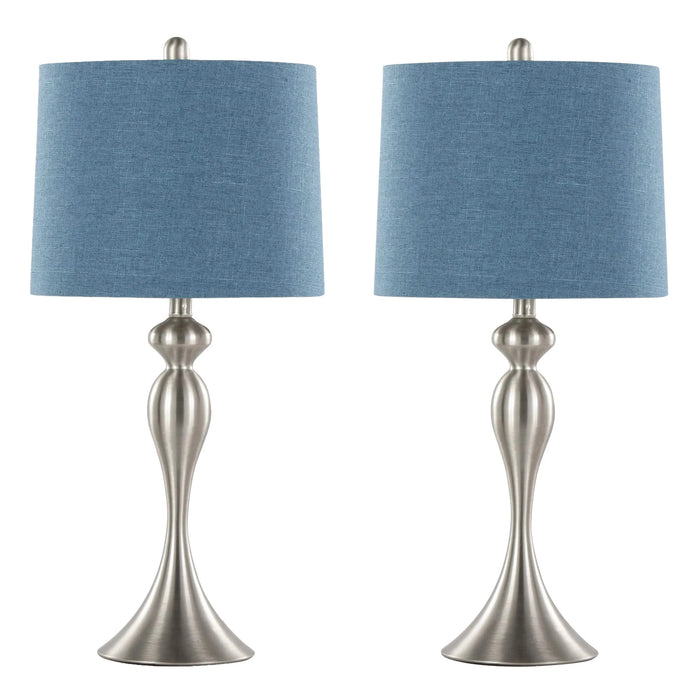 Ashland 27' Contemporary Metal Table Lamp in Brushed Nickel with Moroccan Blue Textured Slub Linen Shade from Grandview Gallery by LumiSource - Set of 2 Default -DTYStore