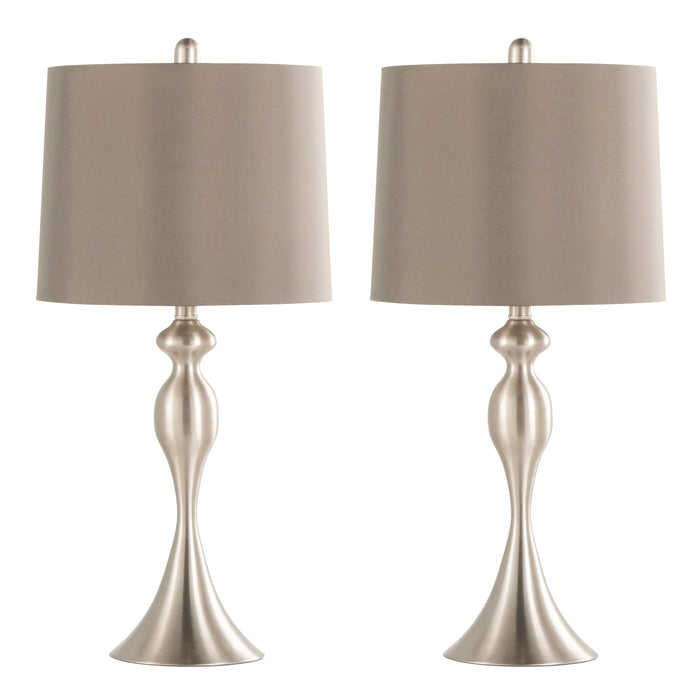 Ashland 27' Contemporary Metal Table Lamp in Brushed Nickel with Taupe Satin Shade from Grandview Gallery by LumiSource - Set of 2 Default -DTYStore