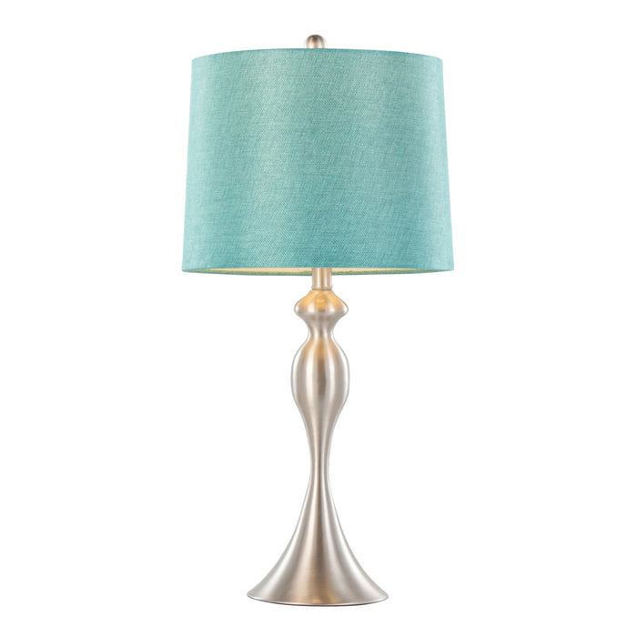 Ashland 27' Contemporary Metal Table Lamp in Brushed Nickel with Turquoise Textured Linen Shade from Grandview Gallery by LumiSource - Set of 2 Default -DTYStore