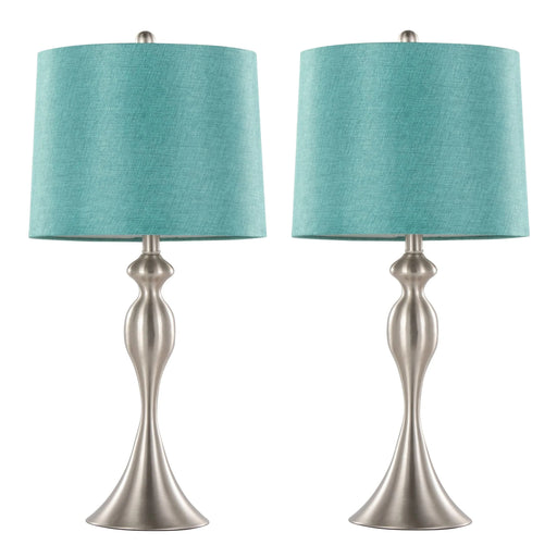 Ashland 27' Contemporary Metal Table Lamp in Brushed Nickel with Turquoise Textured Linen Shade from Grandview Gallery by LumiSource - Set of 2 Default -DTYStore