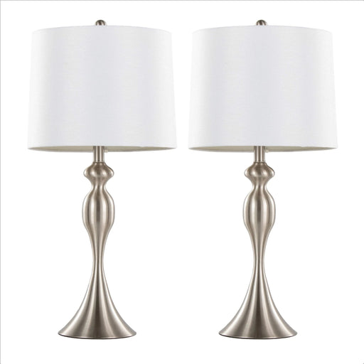 Ashland 27' Contemporary Metal Table Lamp in Brushed Nickel with White Textured Linen Shade from Grandview Gallery by LumiSource - Set of 2 Default -DTYStore