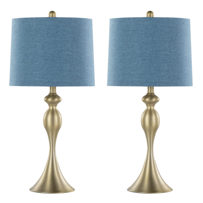 Ashland 27' Contemporary Metal Table Lamp in Gold Metal with Moroccan Blue Textured Slub Linen Shade from Grandview Gallery by LumiSource - Set of 2 Default -DTYStore