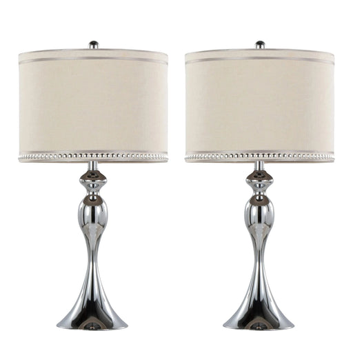 Ashland 27' Contemporary Metal Table Lamp in Polished Chrome and Cream Linen Shade with Trim from Grandview Gallery by LumiSource - Set of 2 Default -DTYStore