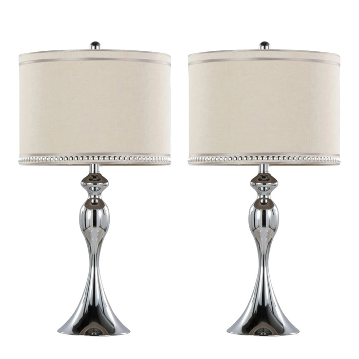 Ashland 27' Contemporary Metal Table Lamp in Polished Chrome and Cream Linen Shade with Trim from Grandview Gallery by LumiSource - Set of 2 Default -DTYStore