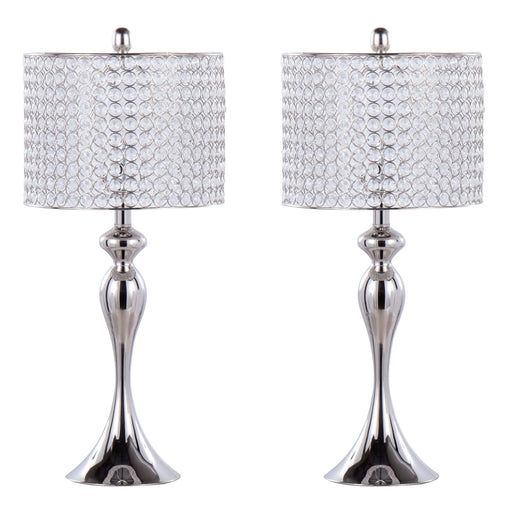 Ashland 27' Contemporary Metal Table Lamp in Polished Nickel with Round Clear K9 Crystal Beads and Polished Nickel Shade from Grandview Gallery by LumiSource - Set of 2 Default -DTYStore