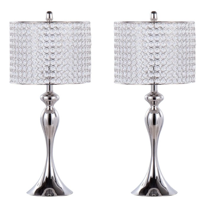 Ashland 27' Contemporary Metal Table Lamp in Polished Nickel with Round Clear K9 Crystal Beads and Polished Nickel Shade from Grandview Gallery by LumiSource - Set of 2 Default -DTYStore