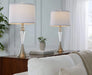 Ashland 28' Contemporary Crystal Table Lamp in Clear Crystal, Brushed Nickel and White Linen Shade with Silver Trim from Grandview Gallery by LumiSource - Set of 2 Default -DTYStore