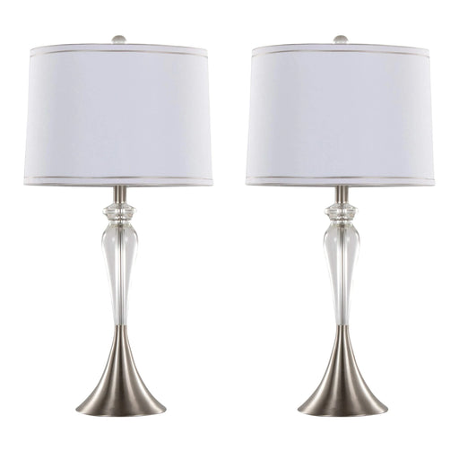 Ashland 28' Contemporary Crystal Table Lamp in Clear Crystal, Brushed Nickel and White Linen Shade with Silver Trim from Grandview Gallery by LumiSource - Set of 2 Default -DTYStore