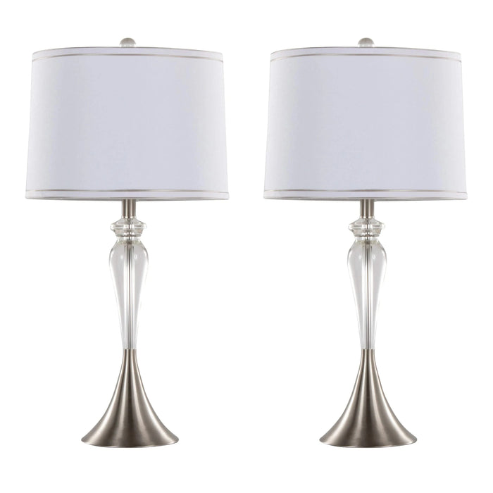 Ashland 28' Contemporary Crystal Table Lamp in Clear Crystal, Brushed Nickel and White Linen Shade with Silver Trim from Grandview Gallery by LumiSource - Set of 2 Default -DTYStore