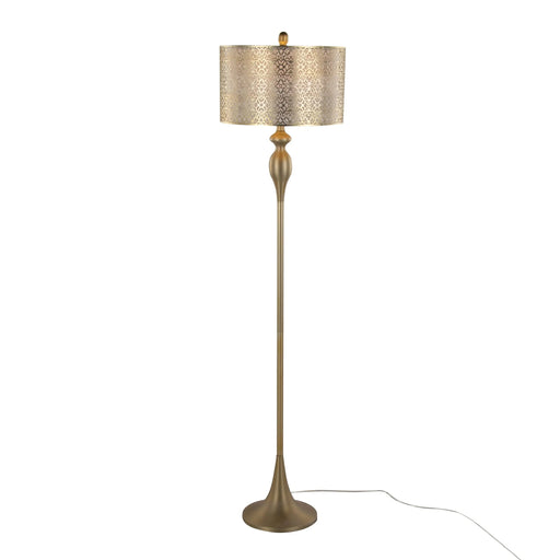 Ashland 63' Contemporary Metal Floor Lamp in Gold Metal with Laser Cut Metal and Off-White Linen Shade from Grandview Gallery by LumiSource Default -DTYStore