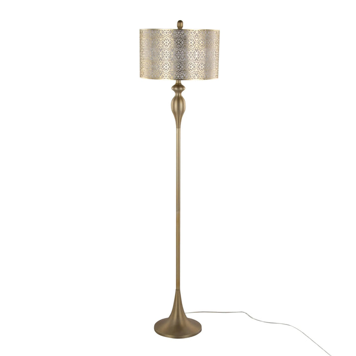Ashland 63' Contemporary Metal Floor Lamp in Gold Metal with Laser Cut Metal and Off-White Linen Shade from Grandview Gallery by LumiSource Default -DTYStore