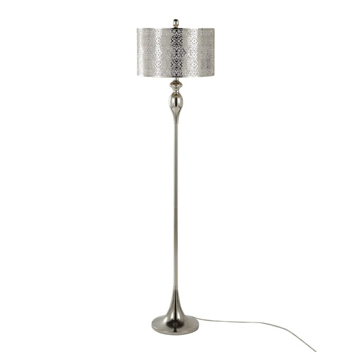 Ashland 63' Contemporary Metal Floor Lamp in Polished Nickel with Laser Cut Metal and White Linen Shade from Grandview Gallery by LumiSource Default -DTYStore