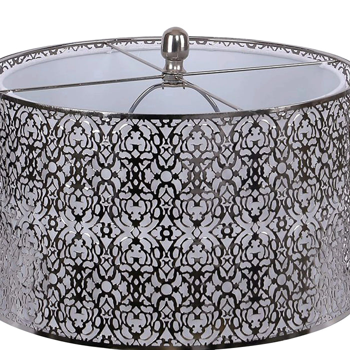 Ashland 63' Contemporary Metal Floor Lamp in Polished Nickel with Laser Cut Metal and White Linen Shade from Grandview Gallery by LumiSource Default -DTYStore