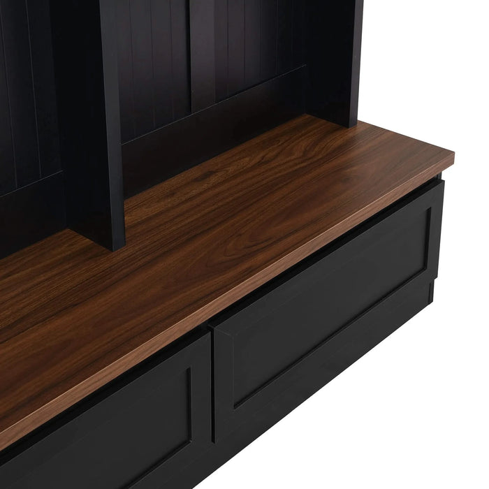 [Assembly Video] Farmhouse 4-in-1 Hall Tree with Wood Grain Bench, Mudroom Versatile Coat Rack with 2 Large Drawer, Entrance Organizer for Hallway, Living Room, Black, 55.9'W (Same as N721P205660) Default -DTYStore